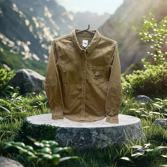 VANS Women’s Overtime Rose Brown corduroy button Shirt M - Picture 1 of 11